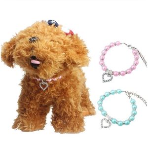 Dog Collars Pet Collar Necklace Elasticity Small Pearl Lady Heart Pendant Dogs Cats Accessories & Leashes