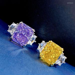 Обручальные кольца Кольцо 925 Стерлинговое серебро с высоким углеродом 10x12 мм фиолетовое создание алмаза четырех зубца настройки цветок