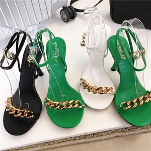 Sandalen 2023 Sommer Grüne Marke Frauen Sandale Mode Runde Kappe Kette Design Damen Elegante Kleid Schuhe Dünne High Heel Pumps schuh