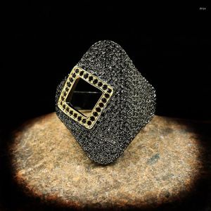 Кластерные кольца уникальный полый дизайн черный золото ювелирные украшения дамы серебряный цвет вечеринка коктейль женщин этническая