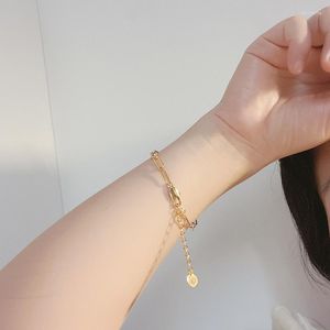 Link Bracelets 5mm Width Long Cross Chain Paperclip Bracelet For Women Girls Brass Yellow Gold Color Mens Jewelry Friendship Bracelete