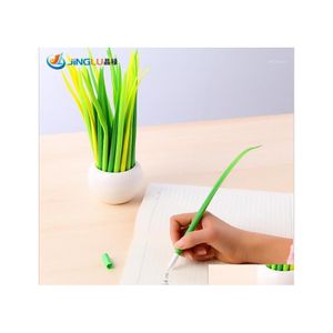 Gelpennor 5 st 0,38 mm svart bläck Tiny Green Grass Pen Blade Potting Decory Stationery Caneta Office School Supplies1 Drop Deliver Dh7qa