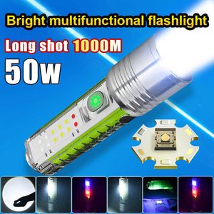 Flashlights Torches Mini Bright 50W High Power Led Flashlights 10W Rechargeable Flashlight Multifunction Torch Light Powerful Lighting 1000m Lantern 0109