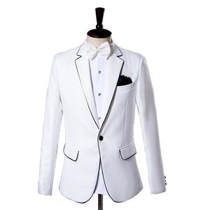 Herenpakken blazers klassiek wit pak set met zwarte randen enkele knopen ingekapte revers casual slank banket tweedelig sets (jas pant)