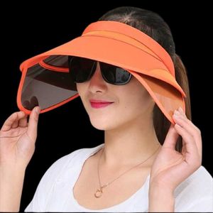 Wide Brim Hats Womens Chic Sun Protection Empty Top Sunhat Cap With Retractable Visor Anti-ultraviolet Beach HatWide