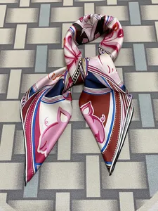 Scarves Women's square scarf scarves 100% twill silk material pink print letters Cute pig pattern size 90cm 90cm