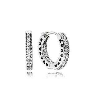 Pave Heart Hoop örhängen med originalbox för Pandora Real Sterling Silver Wedding Party Jewelry for Women Girls Cz Diamond Designer Engagement Earring Set