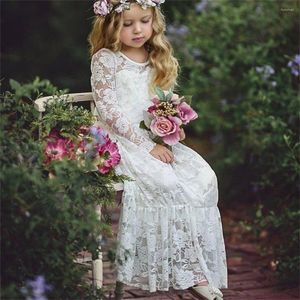 Girl Dresses Long Sleeve Lace Flower Dress Summer Boho O Neck A Line Princess Wedding Party Bow Little Maxi Formal