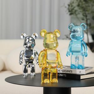 Presente a quente Objetos decorativos Figuras 26cm 400 Luxo Y2K Escultura Feliz Cartoon Urso Brick Figura Molde Ornamento Bookshelf Sala Decoração de casa