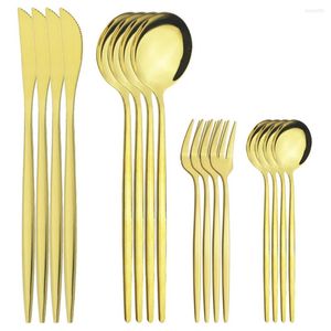 Conjuntos de utensílios de jantar 16pcs/conjunto de talheres de ouro