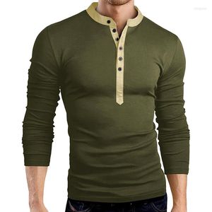 Camisetas para hombre, camiseta ajustada con cuello en V y botón de manga larga, camisetas informales Henley para hombre, ropa para hombre de primavera y otoño