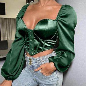 Women's T Shirts Women Crop Tops Long Sleeve Sweetheart Neck Hook And Eye Ladies For Casual Party