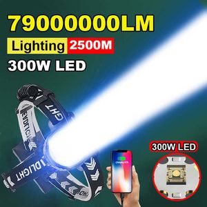 Latarki Latarki Nowy 79000000LM 300W LED Reflektor XHP70 Lampa akumulatorowa 3 Tryb Reflektor Zoom 2500M Głowa Latarka Głowa Wędkarska Latarnia kempingowa 0109