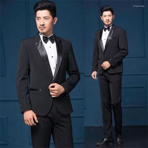 Herrkoppling svart mariage brudgum bröllop för män avslappnad blazer pojkar prom mode smal maskulino senaste kappa pant design koreanska