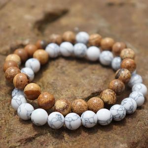 Strand Beaded Strands 2pcs/set Natural Stone Bracelets Round Beads Elastic Pulsera Stretchy Bangle Fashion Jewelry For Man Woman Bracelet