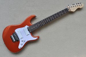 Factory Custom Metal Orange Electric Guitar with 7 Strings Chrome Hardwares White Pickguard Can be Customized