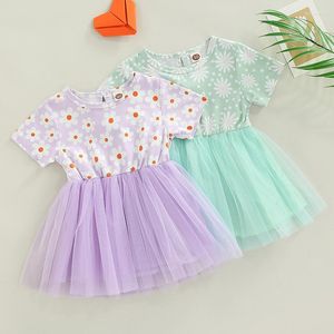 Girl Dresses FOCUSNORM 0-5Y Summer Lovely Kids Girls Dress Clothing 2 Colors Sunflowers Printed Lace Patchwork Mesh Tulle Tutu