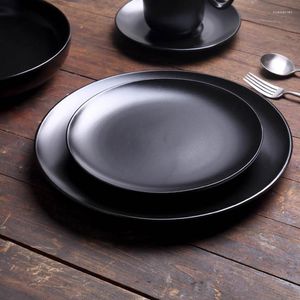 Plates Creative Solid Color Ceramic Disc Asian Noodle Soup Plate Breakfast Milk Cup Black Western Restaurant Steak