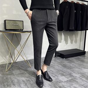 Herrdräkter plus storlek 38 36 Autumn Winter Tjock Business Formal Wear Woolen Suit Pants for Men Clothing 2023 Slim Fit Casual Office Byxor