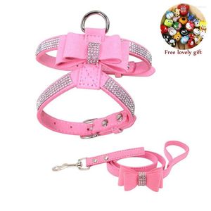 Dog Collars Harness Shiny Rhinestone Cute Bow And Leash Set For Cat Kitten Puppy Strap Small Medium Pet Products Peitoral Szelki