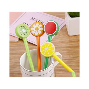 Penne gel Set di plastica per frutta 0,5 mm Ricarica di inchiostro nero Coreano Kawaii Materiale scolastico carino Penna fresca Regalo promozionale Consegna a goccia personalizzata Dh2Ij