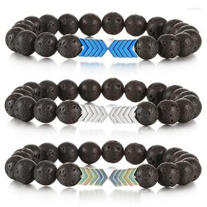 Strang Männer Bunte Pfeil Armband Natürliche Schwarze Lava Stein Perlen Armbänder Armreifen Für Frauen Heilung Balance Yoga Schmuck Freunde Geschenk