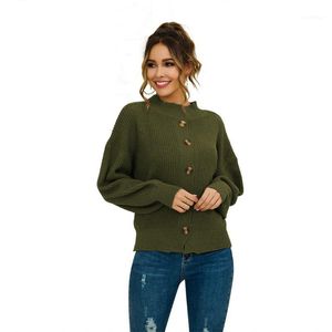 Frauenpullover Herbst Winter Frauen und Pullover koreanischer Stil Langarm Casual Crop Pullover Slim Knopfgestrickte Springer Sweter Mujer