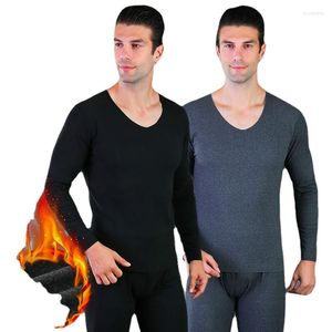 Intimo termico da uomo Traceless Riscaldamento rapido Scollo a V Pantaloni da uomo autunnali e invernali in peluche addensati di grandi dimensioni