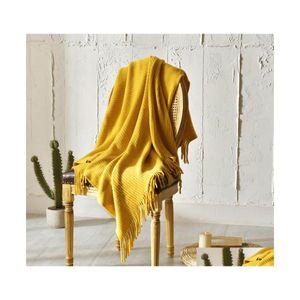 Blankets Nordic Knitted Tassel Blanket Travel Airplane Erlet Home Armchair Recliner Deor Baby Bedding Comforter Drop Delivery Garden Dhxjd
