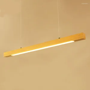 Pendant Lamps Wood Led Light Linear Bar Horizontal Hanging Lamp 80cm 120cm Dining Room Kitchen Office Lighting Fixture Suspension