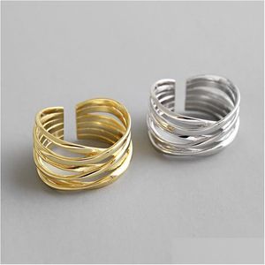 Silver New White Gold  18K Color Winding Open Rings 100 925 Sterling Sier Mti Layer Twining Adjustable Ring Drop Delivery Jewelry Fin Dhtj1