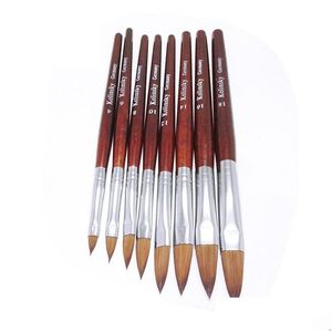 Nagelbürsten Kads Kolinsky Sable Pen Red Wood 121416182022 Kunstpinsel für professionelle Rundkopf-Ding-Werkzeug Drop Lieferung Gesundheit Beaut Dhght