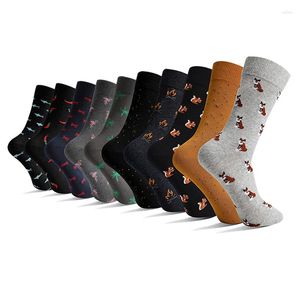 Skarpetki męskie 10 par 2023 Wysokiej jakości sukienki biznesowe Sock Sock Casual Combed Botton Men's Summer Winter Funny Print Middle Mężczyzna