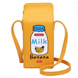 Umhängetaschen Kreative Umhängetasche Banane Milch Box Leder Telefon Brieftasche Cartoon Gedruckt Designer Kleine Weibliche