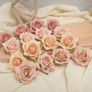 Dekorativa blommor 5 10st/Lot Flanell Roses Head Artificial Wedding Home Scrapbook Decor High Quality Silk Brudtillbehör Fake Flower