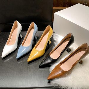 Dress Shoes Mature Elegant Lady Office Pumps Women Plis Size 33-43 Pointed Toe Wine Cup High Heeled Loafers Blue Yellow Stiletto Heels