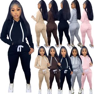 Fleece Tracksuits femininos femininos Ternos de jogging Roupas de inverno de inverno Capuz de manga comprida Capuz e calça conjunto de duas peças Sorta casual Terno esportivo preto 8515