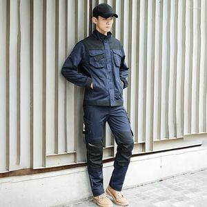 Men's Tracksuits Work Suit For Mechanic Workwear Man Working Jacket With Reflective Stripes Multi Pockets Pants Men Painter
