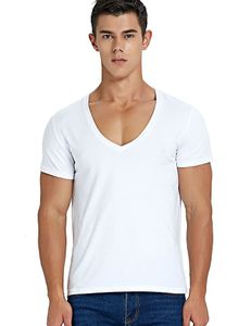 Magliette da uomo T-shirt con scollo a V profondo per uomo Low Cut Scoop Top Tees Drop Tail manica corta da uomo in cotone stile casual 230110