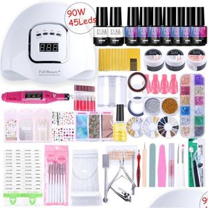 Kit per nail art Super Set per manicure Gel Polish Dryer Kit acrilico con lampada a LED UV Soak Off Nails Tool Accessori per manici elettrici Nl158 Dhafk