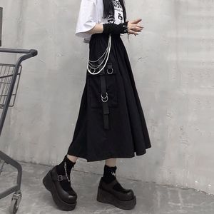 Etek gotik yüksek bel kargo kadını harajuku gevşek aline cep uzun siyah etek hip hop moda sokak kıyafeti büyük boy 230110