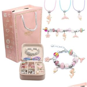 Bracelets de charme bracelete de contas diy conjunto com caixa de armazenamento para meninas presentes acr￭lico europeu de orif￭cios grandes contas feitas ￠ m￣o j￳ias fazendo ki dhvfm