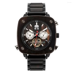 Armbandsur Bobo Bird Mens Mechanical Watch Luxury Skeleton Wood Automatic Relogio Masculino Dual-Time Watches Drop