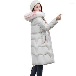 Women's Wool Cotton Padded Jacket Women Version Over The Knee Winter 2023 Mid-Length Down Coat Ladies Parkas Big Fur Collar Outwear Female