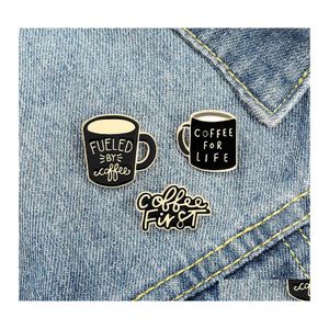 Pins Brooches Black Romantic Coffee Cup Enamel Pins Yellow Fashion Fist For Friend Gift 935 Q2 Drop Delivery Jewelry Otypw