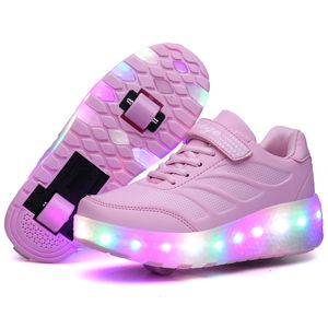 Sneakers LED Lekkie trampki z podwójnym dwustronnym chłopcem na rolkach łyżwiarki Casual Shoe Boy Lover Girl Zapatillas Zapatos Con Ruedas 230110