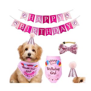 Dog Apparel Fowecelt Handmade Adjustable Pet Birthday Party Decor Cat Scarf Hat Collar Banner Accessories For Diy Supplies Drop Deli Dhsuv