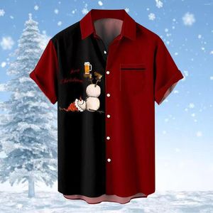 Męskie koszule bodysuit piżama męski świąteczny prezent Santa Dift 3D Digital Printing Button Lapel Short Sleeve Shirt Szybkie suche bieganie