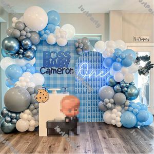 Andra dekorativa klistermärken 167 st Blue Balloon Garland Kit Boy 1st Birthday Decoration Chrome Matte White Grey Arch Party Baby Shower Decor 230110