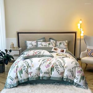 Sängkläder uppsättningar 2023 Lång stapel bomulls digitaltryck av amerikansk blommuppsättning lakan täcke 4 st.